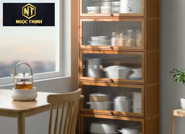 Tủ đồ khô phòng bếp kết hợp kính Tủ đồ khô phòng bếp kết hợp kính